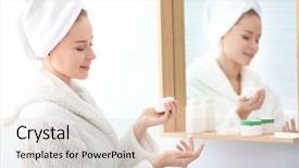  Presentation with cream - Beautiful slides featuring narcissism - young beautiful woman using cream backdrop and a lemonade colored foreground