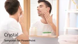  Presentation with man looking up happy - Slide deck with narcissism - young handsome man looking background and a lemonade colored foreground