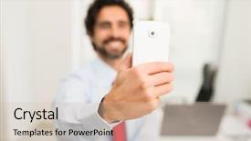  Presentation with hand shake office - Cool new PPT layouts with narcissistic person - businessman taking a selfie portrait backdrop and a soft green colored foreground
