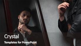  Presentation with man looking up happy - Colorful slide deck enhanced with narcissistic person - pensive young man looks backdrop and a wine colored foreground