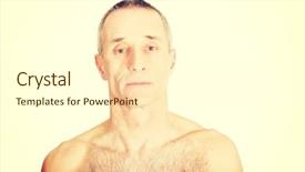  Presentation with old man - Slide set with narcissistic person - serious shirtless old man looking background and a  colored foreground