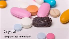  Presentation with narcotic - Colorful presentation design enhanced with narcotic - different tablets pills capsule heap backdrop and a lemonade colored foreground