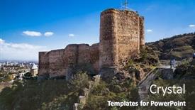  Presentation with city - Amazing presentation design having narikala fortress in tbilisi city georgia europe backdrop and a tawny brown colored foreground