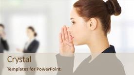  Presentation with child and adult talking - Slide deck enhanced with narrative - businesswoman talking gossip background and a lemonade colored foreground