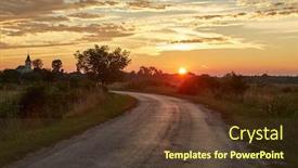  Presentation with village - PPT theme with narrow-countryside-road-in-sunset background and a tawny brown colored foreground
