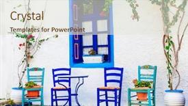  Presentation with traditional - Slides having narrow door - traditional greece series - wooden background and a sky blue colored foreground