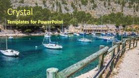  Presentation with wait - Beautiful theme featuring narrow fjords between stony coast white sailing yachts wait for the owners national park calanques on the mediterranean coast backdrop and a tawny brown colored foreground