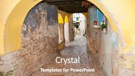  Presentation with ancient greek of stone - Colorful presentation design enhanced with narrow gate - ancient stone cobbled street backdrop and a coral colored foreground