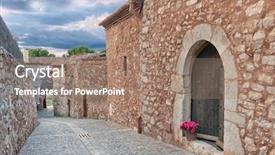  Presentation with spanish - Presentation theme having narrow gate - medieval cobbled street in spanish background and a  colored foreground