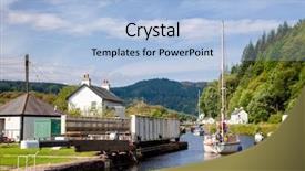  Presentation with sailboat - Amazing slide set having narrow gate - sailboat passes through open cairnbaan backdrop and a light blue colored foreground