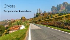  Presentation with vineyards - Audience pleasing theme consisting of narrow road among autumnal hills and vineyards under blue sky in piedmont northern italy backdrop and a light blue colored foreground