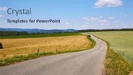  Presentation with agricultural - Amazing slide set having narrow-road-through-agricultural-fields backdrop and a light blue colored foreground