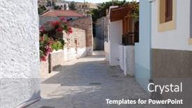 Presentation with greek - Amazing theme having narrow-street-in-emborio backdrop and a gray colored foreground