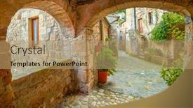  Presentation with old buildings - Slide set with narrow-street-in-medieval-town background and a coral colored foreground