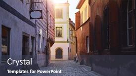  Presentation with czech republic - Presentation design enhanced with narrow street of old town czech krumlov czech republic walls of medieval houses and road of paving stones background and a dark gray colored foreground