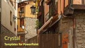  Presentation with street - Cool new PPT layouts with narrow-street-with-old-houses backdrop and a  colored foreground