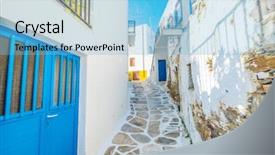  Presentation with traditional houses illustration - Colorful slides enhanced with narrow street with traditional rustic backdrop and a light blue colored foreground