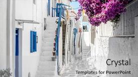  Presentation with street - Slide deck consisting of narrow street with white houses background and a light gray colored foreground