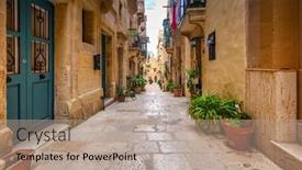  Presentation with old - Slides having narrow-streets-of-the-old background and a coral colored foreground