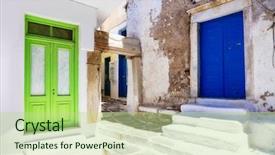  Presentation with old soho street - Colorful slides enhanced with narrow streets with colorful door backdrop and a mint green colored foreground