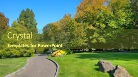  Presentation with green botanical - Amazing presentation theme having narrow-walkway-among-green-lawns backdrop and a tawny brown colored foreground