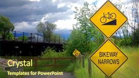  Presentation with path - Beautiful slide deck featuring narrows sign on bike path backdrop and a tawny brown colored foreground