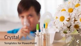  Presentation with difficulty - Beautiful theme featuring difficulty breathing - blurry boy using inhaler device backdrop and a coral colored foreground