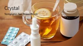  Presentation with tissue paper - Slide set consisting of concept - cup of tea drug background and a coral colored foreground