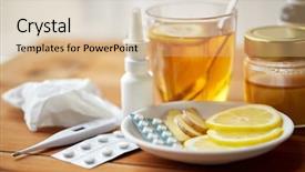  Presentation with traditional medicine medicine - Theme with healthcare traditional medicine and flu background and a coral colored foreground