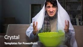  Presentation with sick building - Theme with inhale exhale - sick man doing inhalation background and a dark gray colored foreground