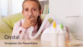  Presentation with allergies - Cool new presentation design with difficulty breathing - young girl using inhaler device backdrop and a  colored foreground