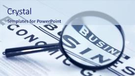  Presentation with magnifying lens over - Audience pleasing theme consisting of nasdaq - magnifying glass over financial newspaper backdrop and a sky blue colored foreground