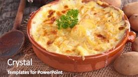  Presentation with sweet potato corn - Audience pleasing PPT layouts consisting of nata de cocos food - cheese and potato gratin backdrop and a  colored foreground