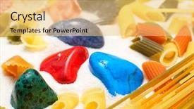  Presentation with white sand - Presentation enhanced with natalicio - assorted pasta and colourful stones background and a  colored foreground