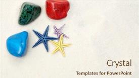  Presentation with white sand - Presentation theme having natalicio - colourful starfishes and stones background and a  colored foreground