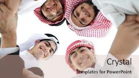  Presentation with islam - Slides having nation islam - happy group of arabic people background and a coral colored foreground
