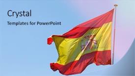  Presentation with wind - PPT theme featuring national emblem - spain flag waving background and a light blue colored foreground