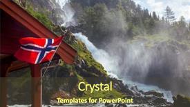  Presentation with flag - Theme enhanced with national emblem - waving norwegian flag at latefoss background and a tawny brown colored foreground
