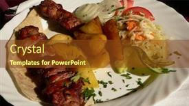  Presentation with food - PPT layouts consisting of national-georgian-food-shashlik background and a tawny brown colored foreground
