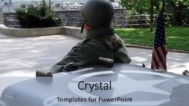  Presentation with american flag - Slide set having national guard - american soldier armored vehicle background and a light blue colored foreground