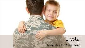  Presentation with national guard - PPT theme consisting of national guard - military father with his son background and a coral colored foreground