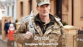  Presentation with national guard - Audience pleasing slides consisting of national guard - soldier in camouflage with blurred backdrop and a coral colored foreground