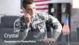  Presentation with national guard - Slide deck enhanced with national guard - soldier talking by mobile phone background and a dark gray colored foreground