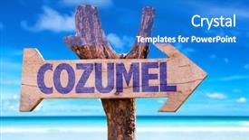  Presentation with teal beach wood - Cool new theme with national holiday mexico - cozumel wooden sign with beach backdrop and a cobalt blue colored foreground
