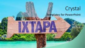  Presentation with beach - Amazing theme having national holiday mexico - ixtapa wooden sign with beach backdrop and a arctic colored foreground