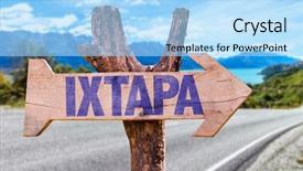  Presentation with blue aged wood sign - PPT theme consisting of national holiday mexico - ixtapa wooden sign with road background and a light blue colored foreground