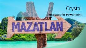  Presentation with teal beach wood - Theme featuring national holiday mexico - mazatlan wooden sign with beach background and a  colored foreground