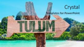  Presentation with teal beach wood - Slide deck with national holiday mexico - tulum wooden sign with beach background and a arctic colored foreground