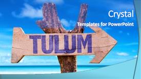  Presentation with teal beach wood - Slide deck consisting of national holiday mexico - tulum wooden sign with beach background and a cobalt blue colored foreground