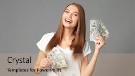  Presentation with floating dollar bills - Colorful slides enhanced with national income - beautiful young woman with dollar backdrop and a  colored foreground